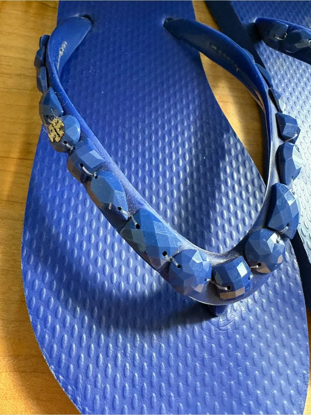 Tory Burch Blue Beaded-Strap Women's Flip Flops 7.5